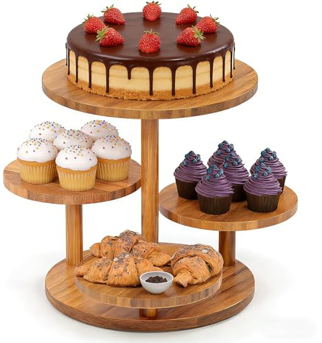 Tortenständer 4 Etagen, Etagere aus Holz für Kuchen, Cupcakes & Dessert | Ø31/21/21/21 cm, ideal für Muffins, Donuts, Obst, Dessert, Buffet, Hochzeit, Geburtstag, Candy Bar & Kaffeetafel