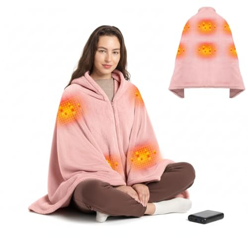 Thotvend Kabellose Heizdecke mit Akku, 160x90cm Flanell Wärmedecke, 3 Heizstufen für Rücken & Nacken, Waschbar - Ideal für Zuhause, Büro & Camping