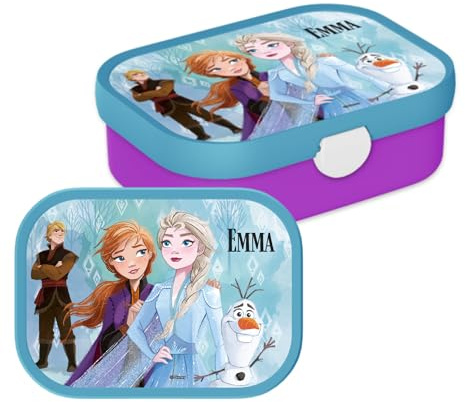 Mepal Campus Lunchbox Frozen 2 – Personalisierte Bento Brotdose mit Namen für Kinder – Bento-Einsatz & Gabel – Clip-Verschluss – BPA-frei & spülmaschinenfest – 750 ml – Lila