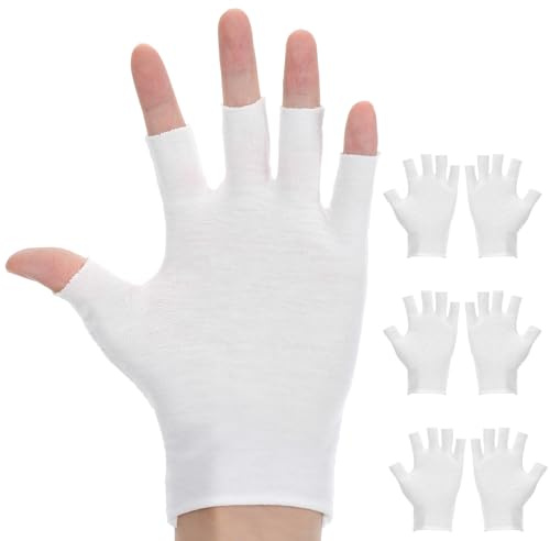 Nogeqi 4 Pairs White Thin Cotton Gloves Fingerless Design Overnight Moisturizing Gloves for Dry Hands Sleeping, White Cotton Glove for Eczema, Touchscreen-Friendly, One Size