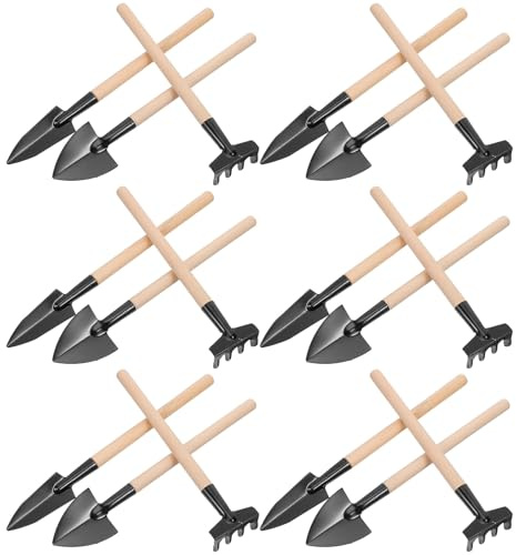 Toyvian Ensemble de 10 Mini Outils de Jardinage Robustes en Bois Truelle, Mini Râteau et Pelle Petit Format, Portables pour Repiquage, Aménagement Paysager, Jardinage Intérieur