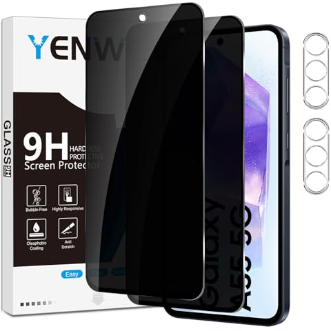 Yenwen Sichtschutzfolie für Samsung Galaxy A55 5G für Panzerglas, 2 Stück Sichtschutz und 2 Stück Kameraschutz, 9H Härte Privacy Schutzfolie Anti Spy Blickschutzfolie