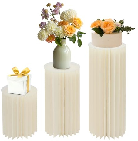 Soporte para flores de cartón, 3 unidades, centros de mesa de boda, jarrones de cartón, soporte plegable para flores, columna decorativa, centro de mesa de cartón, soporte cilíndrico para Navidad