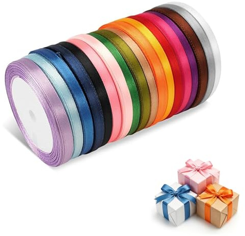 Foonary Nastro decorativo 18 colori in diverse combinazioni cromatiche, nastro di raso da 6 mm × 22 m, nastro di seta per confezioni regalo, ecorazioni nuziali, decorazioni fai da te, design
