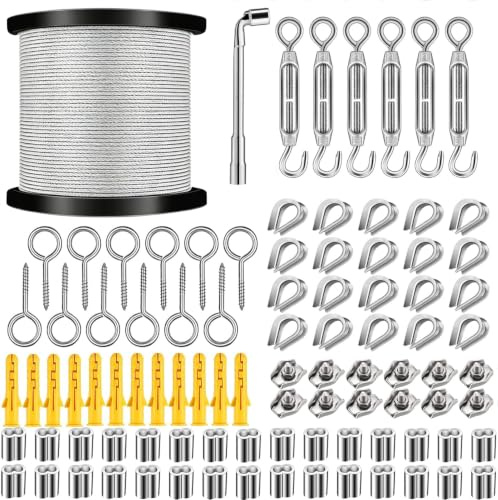 94 Pcs Garden Wire Kit 2mm – 60m PVC-Coated 304 Stainless Steel Cable with Turnbuckles, Eye Screws & Fittings for Climbing Plants, Trellis, String Lights, Clothes Line