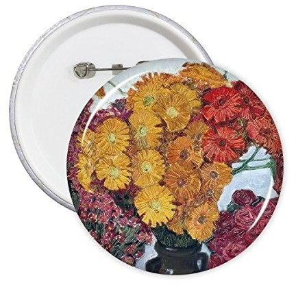 DIYthinker Chrysanthème jaune rose rouge dans un vase Peinture à l'huile ronde Pins Badge Bouton Vêtements Décoration cadeau 5pcs L Multicolore
