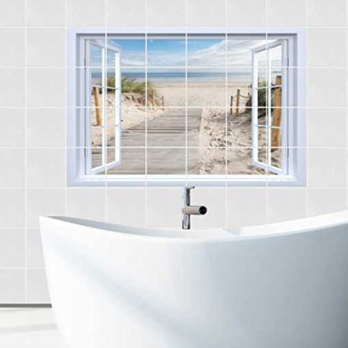 FOLIESEN Fliesenaufkleber - Deko-Bild für Bad, Küche, Badezimmer - Dekoration Fliesen-Bild selbstklebend - Meerblick, 20x25 cm - 100x75 cm / 15-tlg.