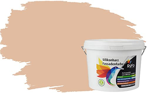RyFo Colors Silikonharz Fassadenfarbe Lotuseffekt Trend Orangetöne Sand 3l - bunte Fassadenfarbe, weitere Orange Farbtöne und Größen erhältlich, Deckkraft Klasse 1
