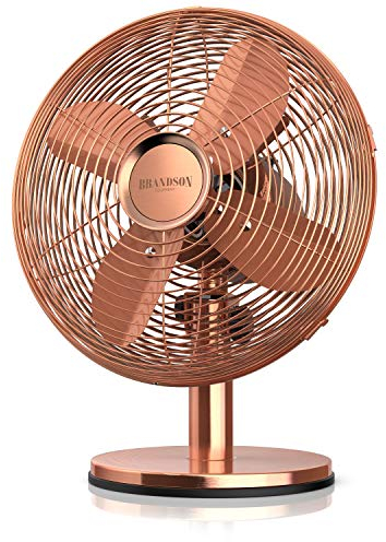 Brandson - Tischventilator im Kupfer Design - Ventilator 3 Geschwindigkeitsstufen - mobiler Lüfter - Zuschaltbare 80° Oszillation - Neigungswinkel ca. 40° - robustes Voll-Metallgehäuse