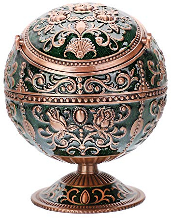 LAUYOO Windproof Ashtray with Lid for Cigarettes Metal Portable Cigar Ashtray Odor Eliminator for Indoor outdoor Hand Stamped Rose Pattern with Sparkle Fancy Gift for Men Women (Jasper -Red Copper)