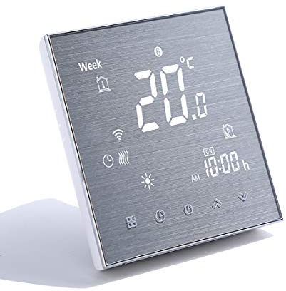 Smart WiFi Thermostat Temperaturregler für Fußbodenheizung elektrisch Arbeiten mit Amazon Alexa Google Home IFTTT 16A, Innovation Gebürstete Platte(Einstellbare Helligkeit)