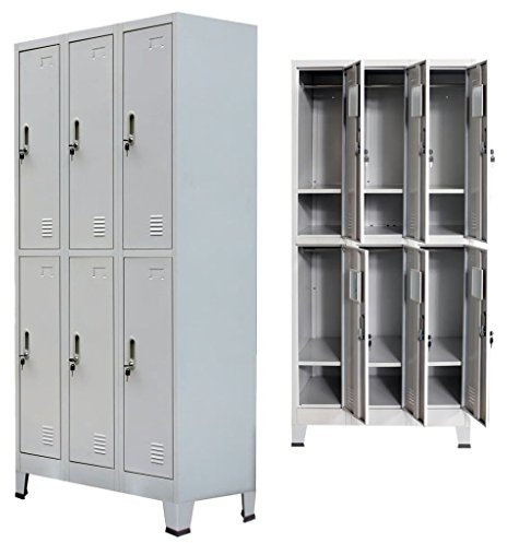 yorten Casier Metallique avec 6 Compartiments Vestiaire Armoire à Casiers Acier Style Industriel 90 x 45 x 180 cm Gris