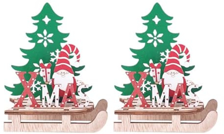 VOSAREA 2 Stücke Weihnachten Holz Schriftzug Weihnachtsmann Figur Xmas Deko Aufsteller Objekt Mini Weihnachtsbaum Schlitten Weihnachten Tischdeko Dekofigur Weihnachtsschmuck