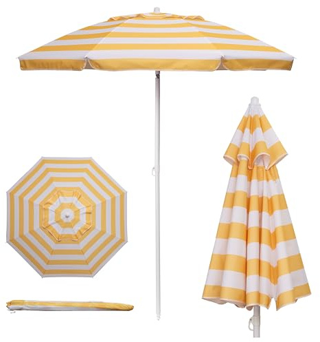 PICNIC TIME 5.5 Ft Outdoor Canopy Sunshade Beach Umbrella, Beach Chair and Small Patio Umbrella, (Yellow Cabana Stripe)