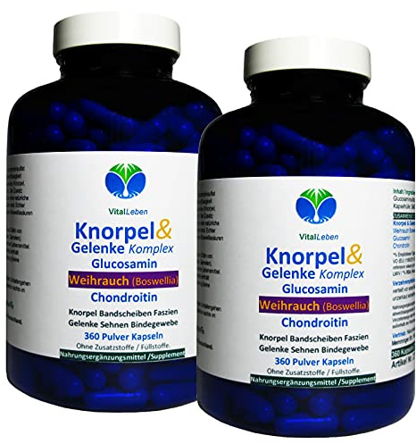 KNORPEL & GELENKE Komplex - BINDEGEWEBE aufbauen & straffen bevor Knie & GELENKE schmerzen. BOSWELLIA Weihrauch + Glucosamin + Chondroitin 720 (2x360) Kapseln - OHNE ZUSATZSTOFFE. 27170-6