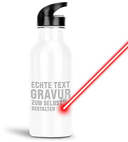 Print Royal Trinkflasche mit Gravur selbst gestalten - Geschenkidee Outdoor, Camping, Schule - mit Wunschtext gravieren - Edelstahl weiß, 400 ml I Personalisiert mit Lasergravur