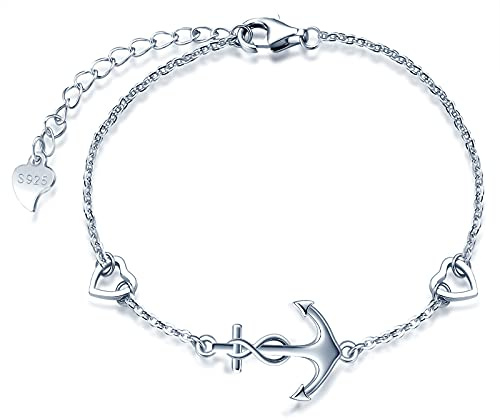 INFINIONLY Pulsera para mujer niña, pulseras de plata 925, pulsera de ancla, pulsera de ancla símbolo de infinito decorativo, juegos de joyas para mujer, plateado