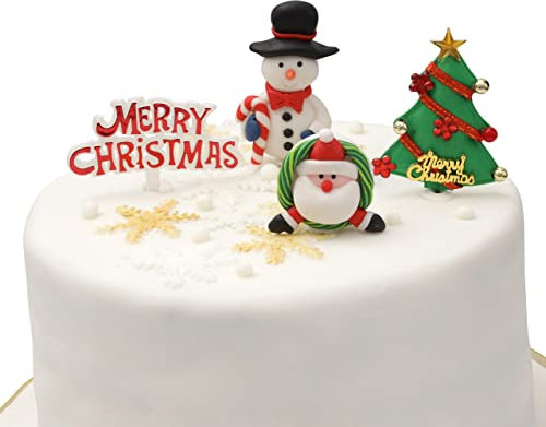 Christmas Cake Decorations Toppers 4 Piece kids Cupcake Topper Cake Decoration Pieces Merry Christmas Santa Robbin tree holly snowman robin trees reindeer frill ylog wreath (4 pc kids)