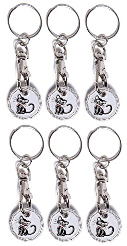 Craft 4 You Pack of 6 x Shopping Trolley Token UK Keyring £1 Coin Shape Pound Tokens Key Ring for Supermarkets Locker Gym (6 x Black Cat)