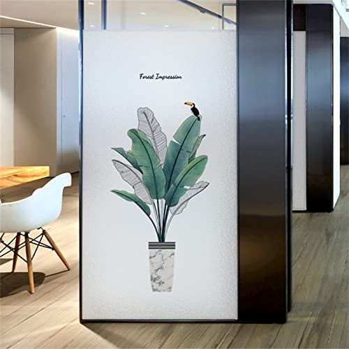 Fensterfolie Selbsthaftend Sichtschutz Glasfolie Wärmeisolierung Sonnenschutzfolie, Anti-UV Statische Fensterfolien für Zuhause und Büro Grüne Pflanze Schwarzer Vogel 60x200 cm
