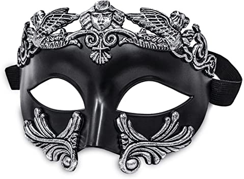 MYSEUNI Maskmask i silver för män – grekisk romersk venetiansk mask Halloween-fest Mardi Gras mask