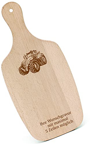 Schneidebrett Frühstücksbrettchen Gravur personalisiert - Traktor - mit Griff 330x150 Holzbrett Holz Küche Schneidbrett