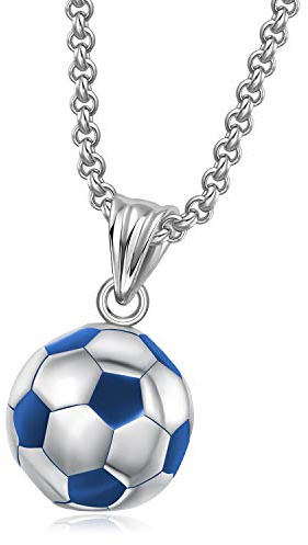HMOOY Fußball Halskette, Edelstahl 3D Fußball Charm Halskette Personalisiert Fußball Anhänger mit Kette Sport Schmuck für Damen Herren Mädchen Jungen