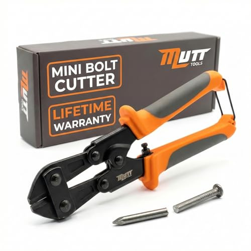 Mutt Tools 8 Mini Bolt Cutters – Heavy Duty CrMo Wire and Fence Cutter for Chain Link, Nails, Barbed Wire and Hooks – Compact Hook Cutter for Pros and DIY