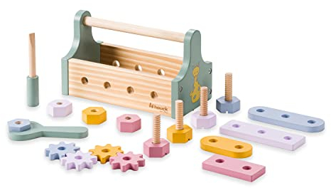 hauck Learn to Repair - Cassetta Attrezzi Giocattolo in Legno per Bambini da 2 Anni - Gioco Educativo con Viti, Dadi, Ingranaggi e Utensili - Stimola Motricità Fine, creatività e Gioco di Ruolo