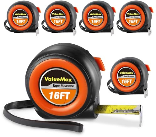 ValueMax Tape Measure, 6 Pack 16FT Tape Measure Retractable, Easy Read Measuring Tape, Auto-Lock Measurement Tape for Construction, Contractor, Carpenter