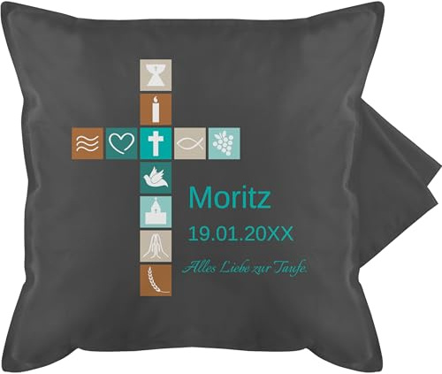 Kissenbezug - Geschenk Taufe I Konfirmation Geschenk Firmung - 50 x 50 cm - Grau - personalisiertes Kissen zur Kommunion taufkissen taufgeschenke Taufe￼ kissenhülle patenkind taufgeschenk