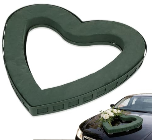 VILLCASE 15.7 Zoll Hochzeit Auto Herz Rahmen Herzkranz Herz Nass Blumenschaum Professionell Blumenhalter Grüner Schwamm Block Wasser Absorbieren Kunststoff Braut