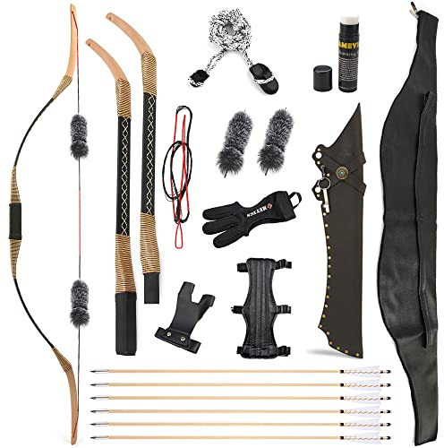 SHARROW Bogenschießen Takedown Traditioneller Recurve Bogen und Pfeile Set Mongolischer Bogen Abnehmbarer Langbogen Handgemacht Holzbogen 20-35lbs Jagdbogen für Erwachsene (25lbs)