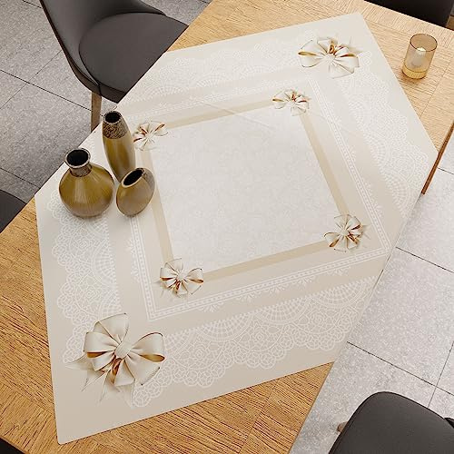 PETTI Artigiani Italiani - Accessori Tessili da Cucina, Centrotavola Moderno 90x90 cm in Microfibra, Tovaglia Centro Tavola Elegante in Stampa Digitale Fiocco Beige, 100% Made in Italy