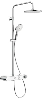 Duravit Duschsystem, vattenbesparande duschsystem, duschhuvud med 3 stråltyper (regn, puls, mono), justerbar i vinkel, duschset lätt att rengöra, duschsystem med termostat, krom/vit