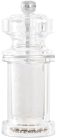 Cole & Mason 605 Salt Grinder Adjustable Ceramic Grinding Mechanism | Salt Mill for Seasoning/Cooking, Acrylic, 14.4cm, Comes Filled, Lifetime Mechanism Guarantee