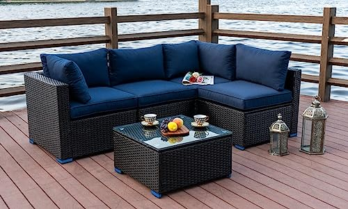 Generisch 5tlg. Polyrattan Gartenlounge Sofa Garnitur Sitzgruppe Gartenmöbel Blau/Rot 465 (Rot)