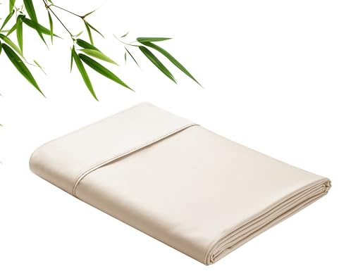 Bamboo Viscose Flat Sheets Only, 400 Thread Count Sateen Weave Twin Size Flat Sheet Only, Luxury Soft Cooling for Hot Sleepers, Silky Breathable (Beige, Twin)