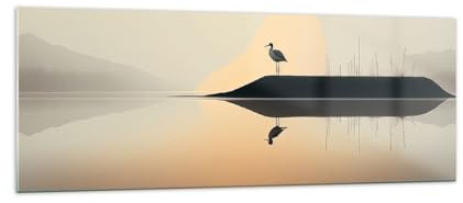 Panorama Bilder auf Glas Vogel Landschaft Minimalismus Glasbild 140x50cm Wandbilder Dekoration Wohnzimmer Schlafzimmer Küche Groß XXL Wanddeko Bild im Glas Wand Kunstdruck Art Modern GAB140x50-6010