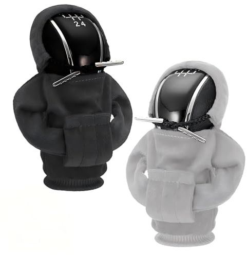Juxtaposia 2 Stück Schaltknauf Hoodie,Schalthebel Hoodie kann als Autoinnenausstattung verwendet werden,Schaltknauf Abdeckung passt für die meisten Schalt und Automatikfahrzeuge.(Schwarz,Grau)