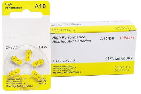 Unbranded Hearing Aid Batteries Premium Size 10 Zinc Air Mercury-Free 1.45V (60 Batteries)