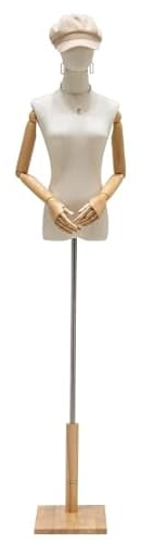 Female Dress Shape Mannequin Torso, Adjustable Height 120-190 cm, Clothing Display Model Body Stand with Head, Wooden Arms and Base for Sewing Clothes, for Clothes, Dress, Jewellery Display
