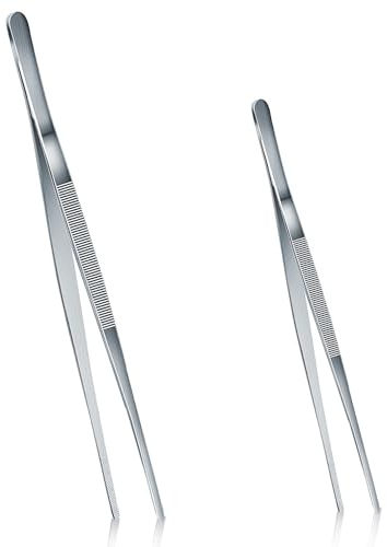 Servierzange, 2 Stück, lange Pinzette, Edelstahl, Küchenpinzette, Kochpinzette, Toasterzange, Salatzange, Küchenpinzette zum Kochen, Backen (20 cm und 30 cm)