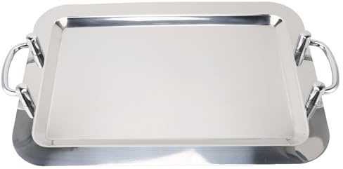 Plateau en Acier Inoxydable, élégant et Pratique, Plateau de Service en Métal 304 pour Buffet D'hôtel (Forme rectangulaire avec poignée argentée, 47,5)