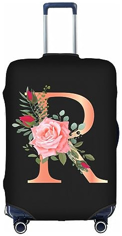 Wansin Floral Letter R Travel Luggage Cover Spandex Suitcase Protector Elastic Washable Stretch,Size S(Fit 18-21inch Suitcase)