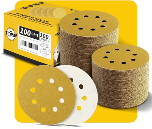 Disques Abrasifs Auto-agrippants 125mm 8 Trous - 100 Pièces, Grain 100, Disques Ponceuse Orbitales, Crochet et Boucle, Pour Meulage et Polissage du Bois et Métal