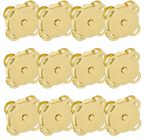Qianyu 12 Stück Magnetknöpfe 14mm Metall Druckknöpfe Nähen Handarbeit Magnetverschluss zum Annähen für Windbreaker Mäntel Jacken Taschen Geldbörsen Handtaschen Kleidung DIY (Gold)