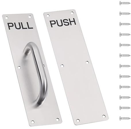 Wjelet Stainless Steel Pull Handle on Plate, Heavy Duty Push Pull Door Handles with Metal Plate, 300 x 80 mm Sliding Door Handle for Commercial Use with 12 Psc Screws