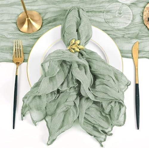 SYSUII Stoffservietten 12 Stück Gaze-Servietten Seihtuch geknitterte Dinner-Servietten 50x50cm Musselin Rustikale Boho-Tischservietten für Hochzeiten Party Familienessen Cafe Restaurant -Grün