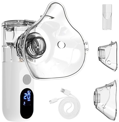 Joycabin Inhalationsgerät mit LED-Bildschirm, Inhalator Vernebler für Kinder und Erwachsene, Tragbarer Inhaliergerät mit Mundstück und Maske für Atemwegserkrankungen Wirksam, Einstellbarer Sprühnebel